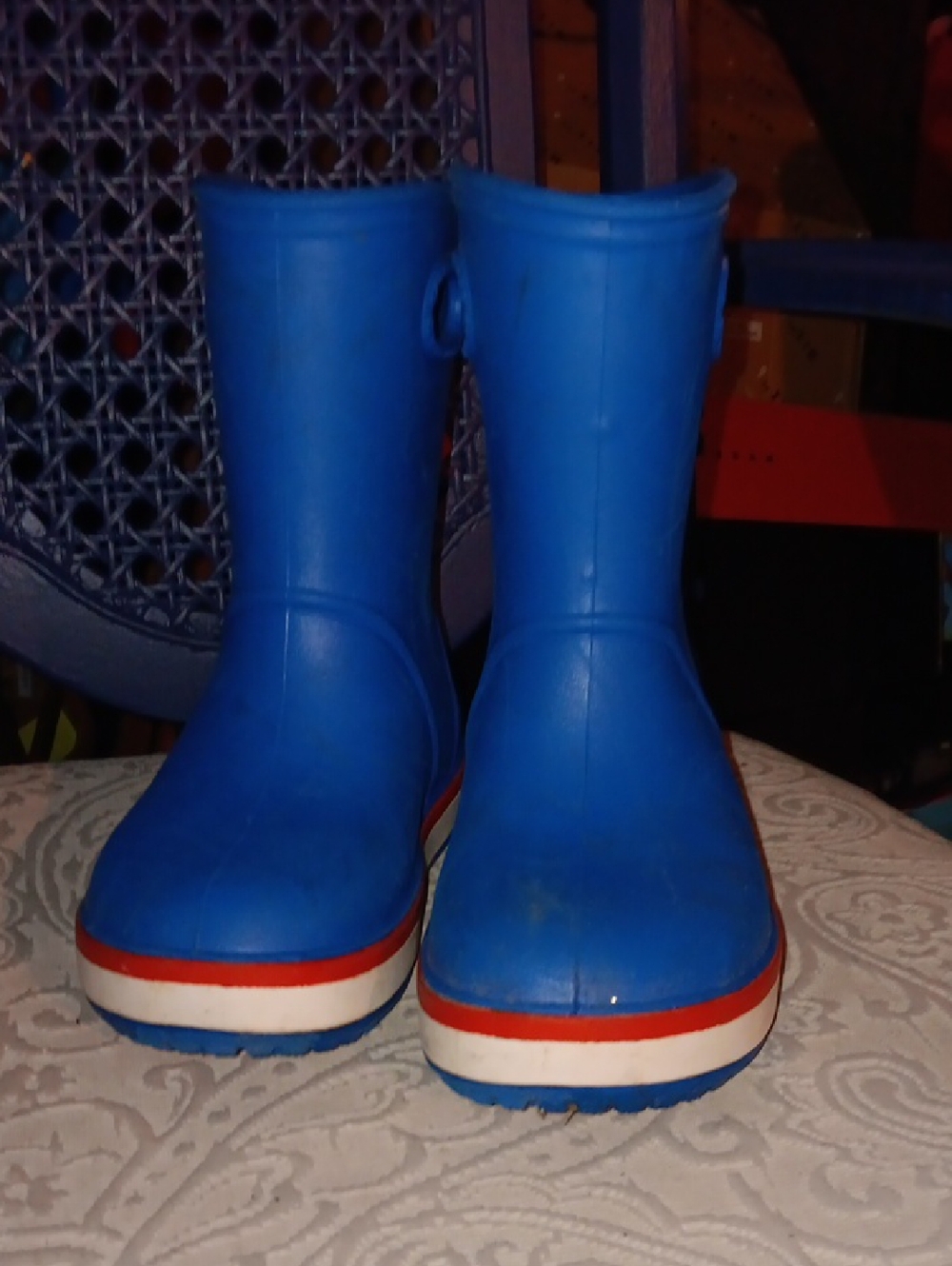 Kids Blue Rain Boots with Red-Trim Sole Crocs